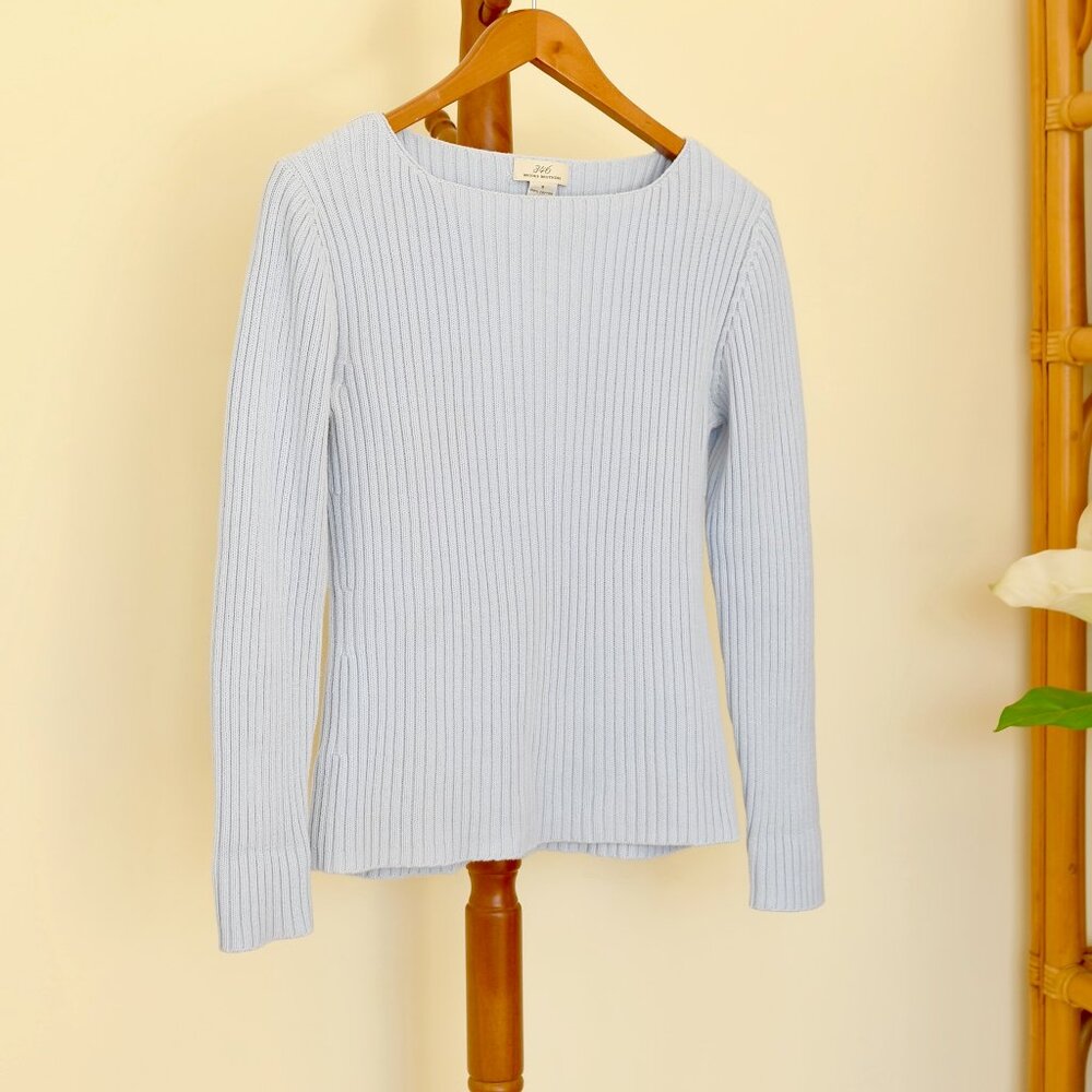 Brooks Brothers 100% Cotton Classic Light Blue Round/Boat Neck Ribbed Sweater S
